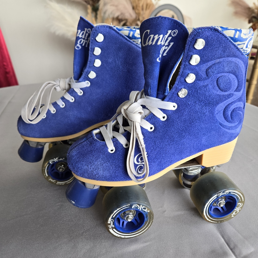 Blue Roller Skates Womens 5 Quad Candi Girl Periwinkle Roller Derby 4 Wheels EUC